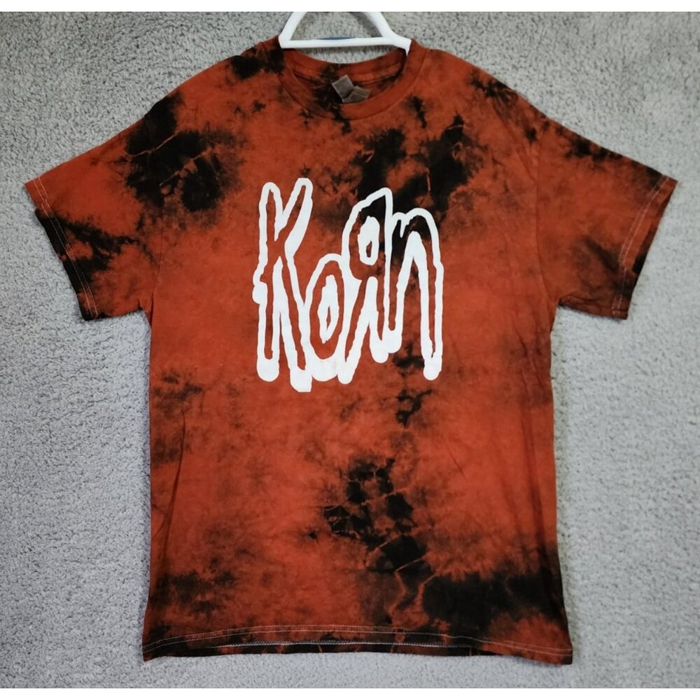 KORN Band Adult Size Medium Red & Black Tie Dye Nu Metal T Shirt 100% Cotton